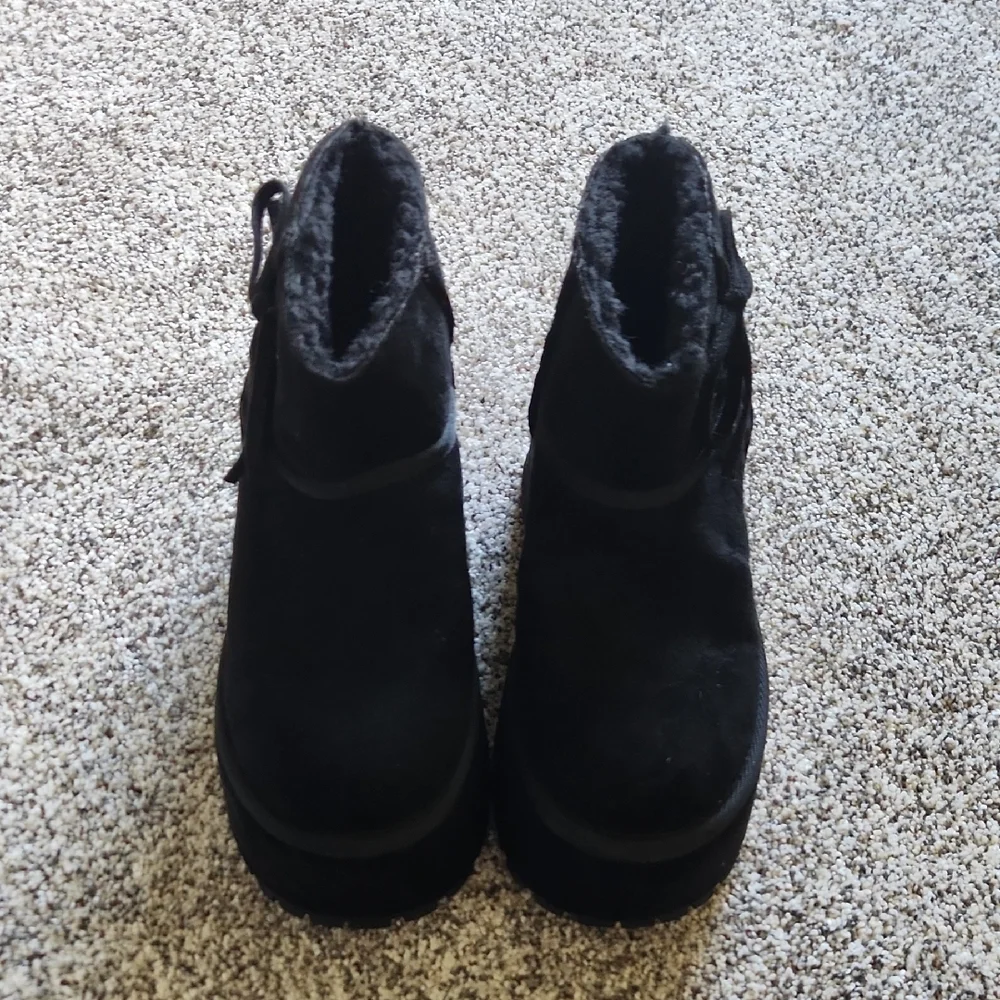 Dolls Kill Black Faux Suede Platform Ankle Boots with Lace-Up Back - Picture 5 of 6